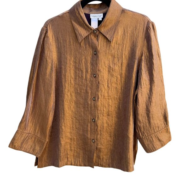 Coldwater Creek Tops - Coldwater Creek Womens Shimmering Bronze Glam Button-Up Party Blouse Shirt L
